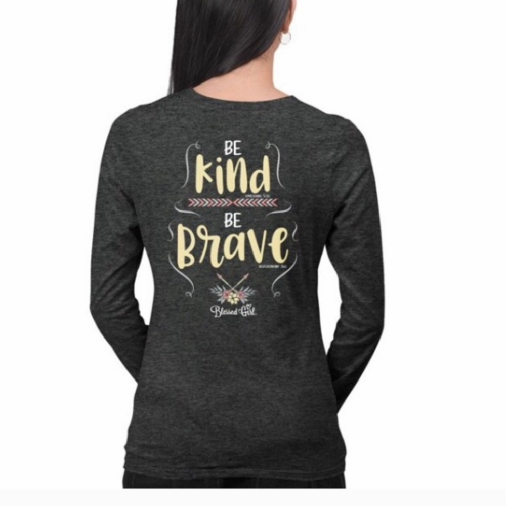 Blessed Girl Womens Long Sleeve T-Shirt - Be Kind Chevrons - Black Heather